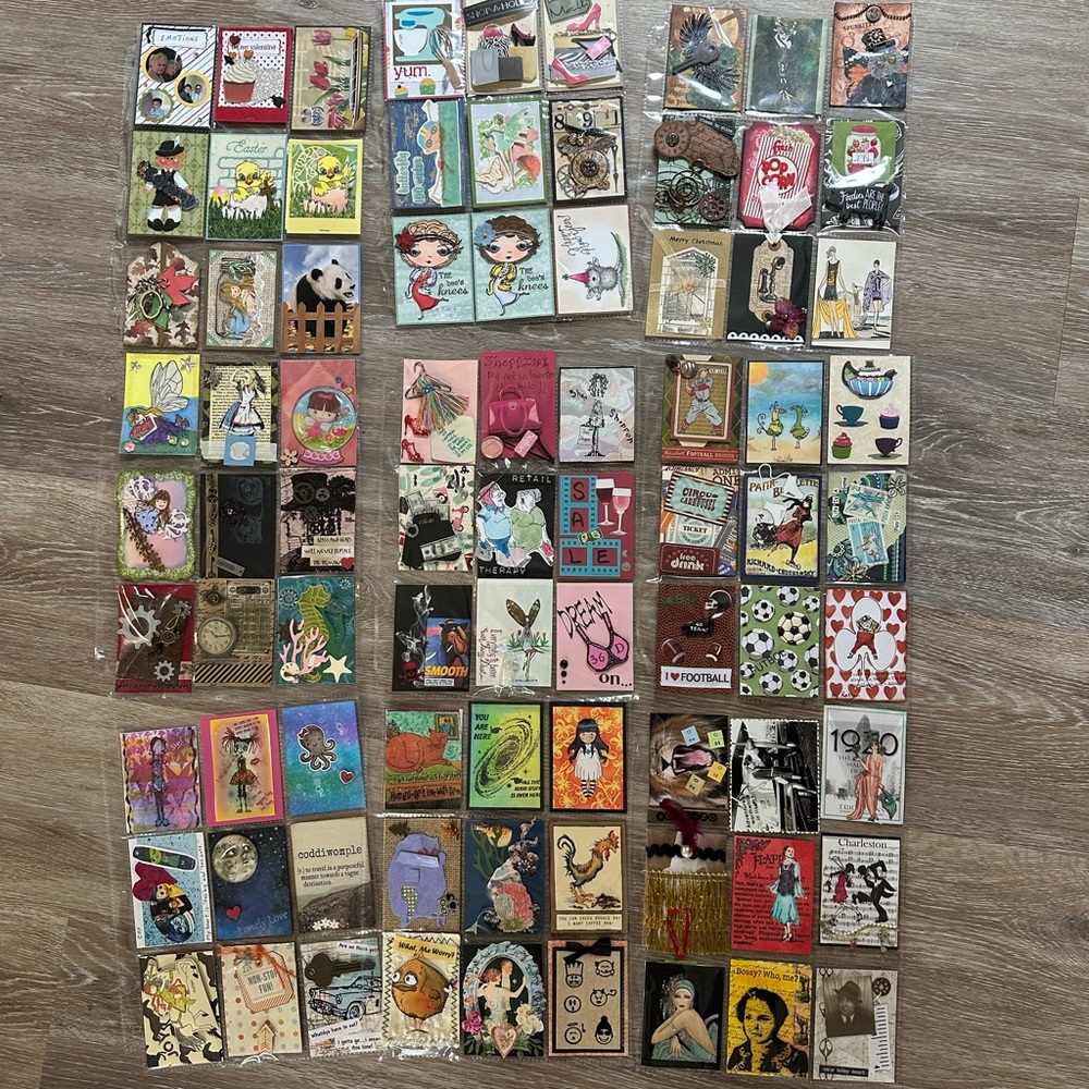 100+ ATC Trading cards in a binder/ scrapbooking / junk journal/ Greeting card